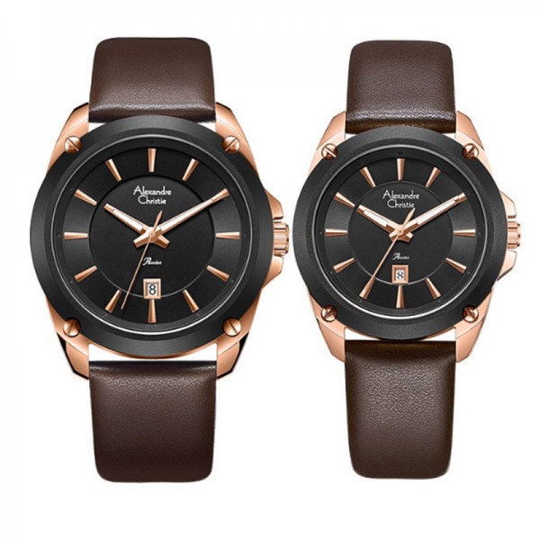 Alexandre Christie AC 8667 Rosegold Black MDLBRBA LDLBRBA Rosegold Black Couple Set Box